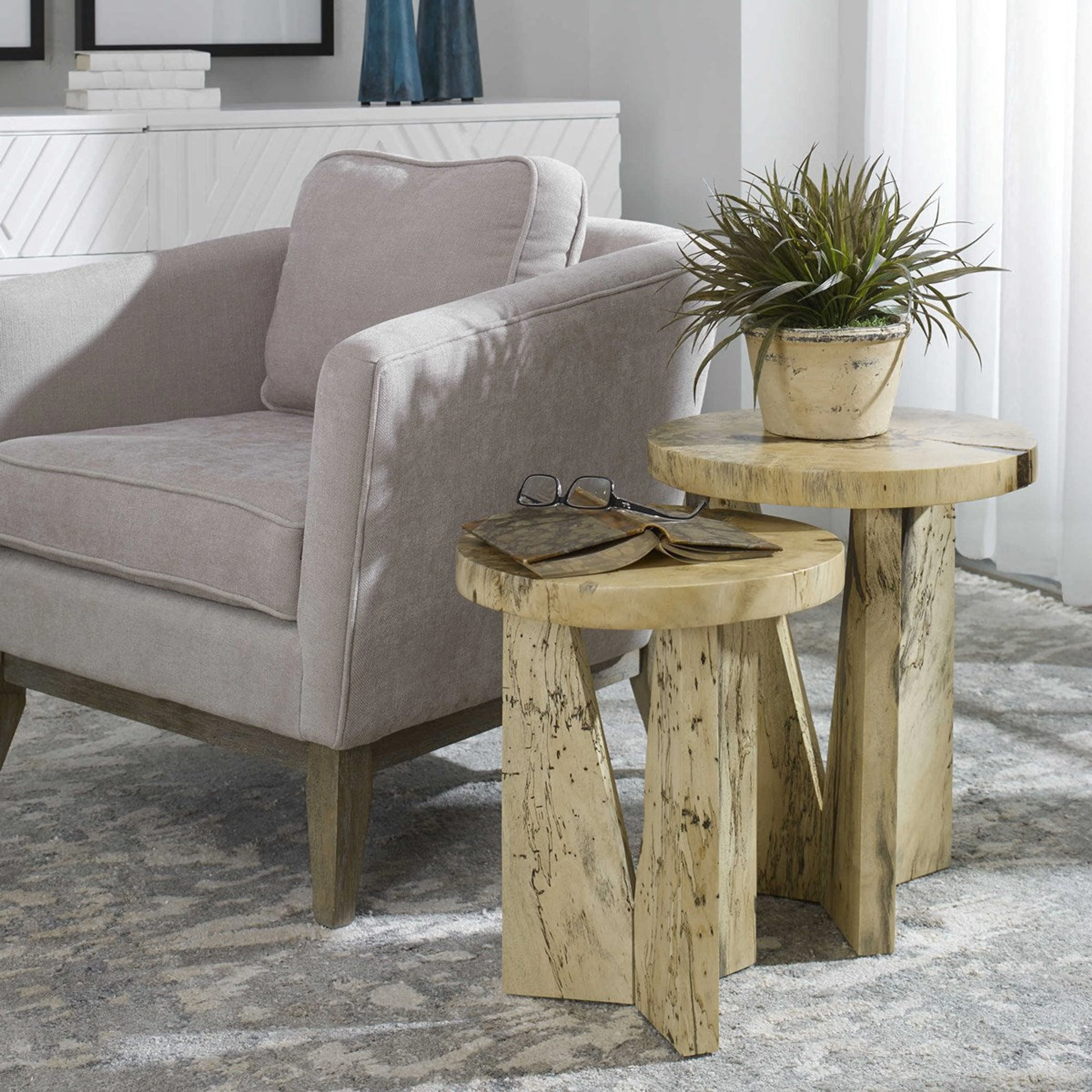 Uttermost Nadette Natural Tamarind Wood Set Of 2 Rustic Modern Nesting Tables - Image 3