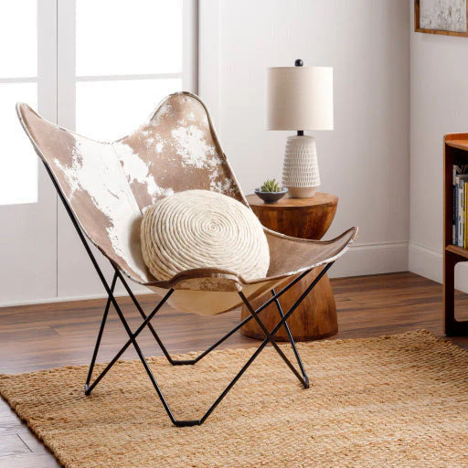 Surya Nizhoni Modern Leather Sling Chair With Black Metal Legs - Image 4