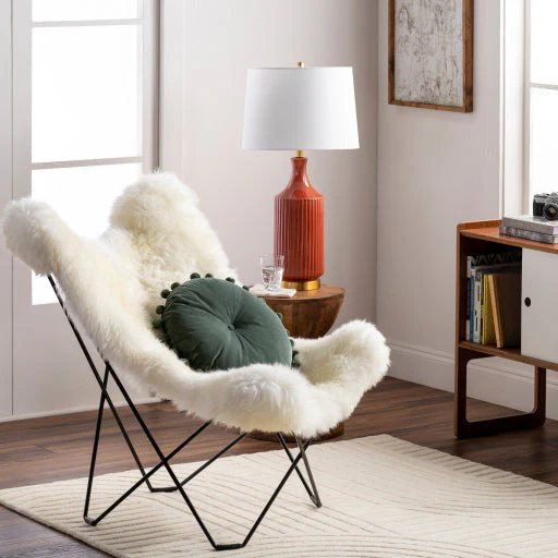 Surya Nizhoni Modern Ivory Sheepskin Sling Chair With Black Metal Legs