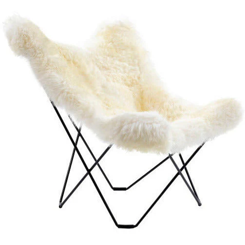Surya Nizhoni Modern Ivory Sheepskin Sling Chair With Black Metal Legs - Image 2