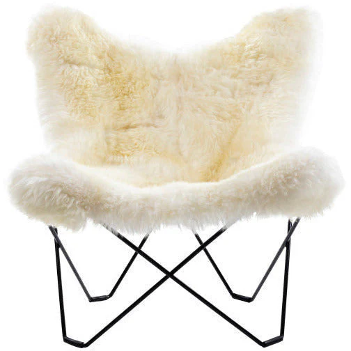 Surya Nizhoni Modern Ivory Sheepskin Sling Chair With Black Metal Legs - Image 3