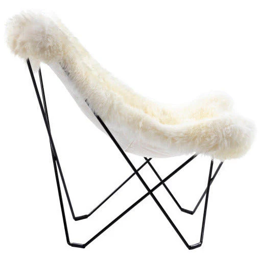 Surya Nizhoni Modern Ivory Sheepskin Sling Chair With Black Metal Legs - Image 5