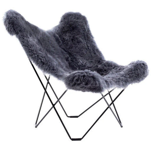 Surya Nizhoni Modern Charcoal Grey Sheepskin Sling Chair With Black Metal Legs - Image 2