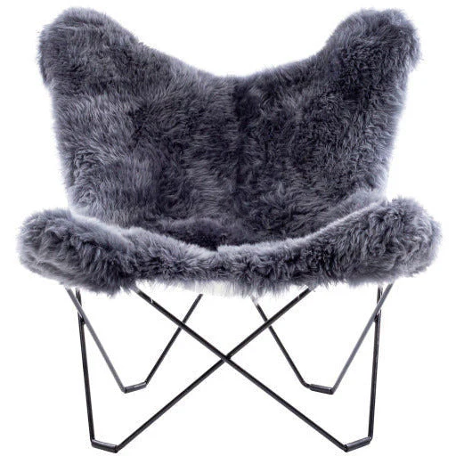 Surya Nizhoni Modern Charcoal Grey Sheepskin Sling Chair With Black Metal Legs - Image 3