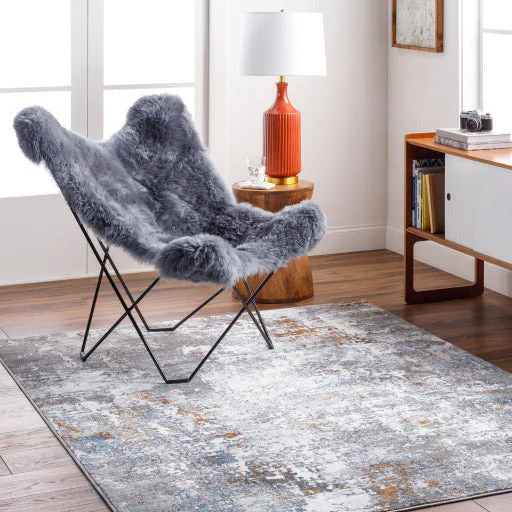 Surya Nizhoni Modern Charcoal Grey Sheepskin Sling Chair With Black Metal Legs - Image 4