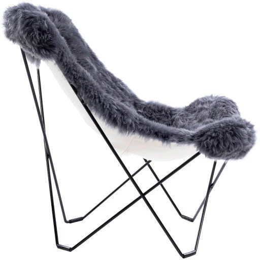 Surya Nizhoni Modern Charcoal Grey Sheepskin Sling Chair With Black Metal Legs - Image 5