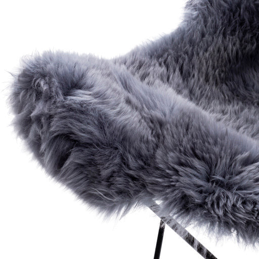 Surya Nizhoni Modern Charcoal Grey Sheepskin Sling Chair With Black Metal Legs - Image 6