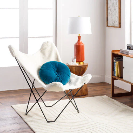 Surya Modern Nizhoni White Sheepskin Sling Chair With Black Metal Legs