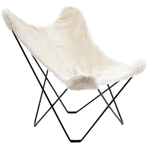 Surya Modern Nizhoni White Sheepskin Sling Chair With Black Metal Legs - Image 2