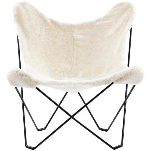 Surya Modern Nizhoni White Sheepskin Sling Chair With Black Metal Legs - Image 3