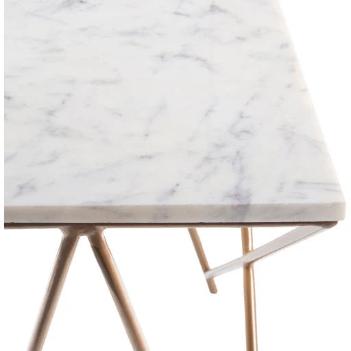 Surya Norah Modern White Marble Top With Gold Metal Base Accent Side Table NRH-001 - Image 4