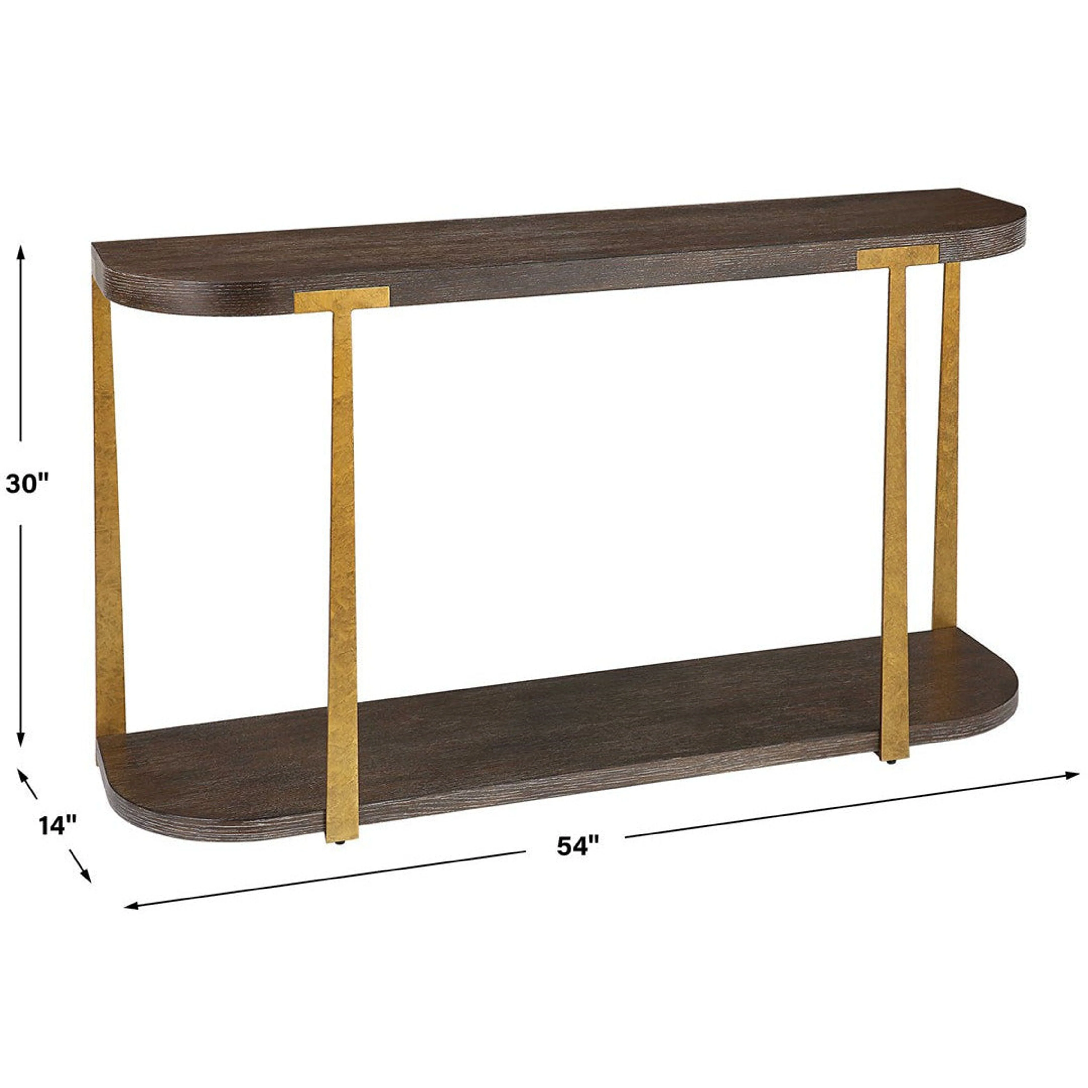 Uttermost Palisade Rich Coffee Finished Oak With Antiqued Gold Metal Modern Console Table - Image 6