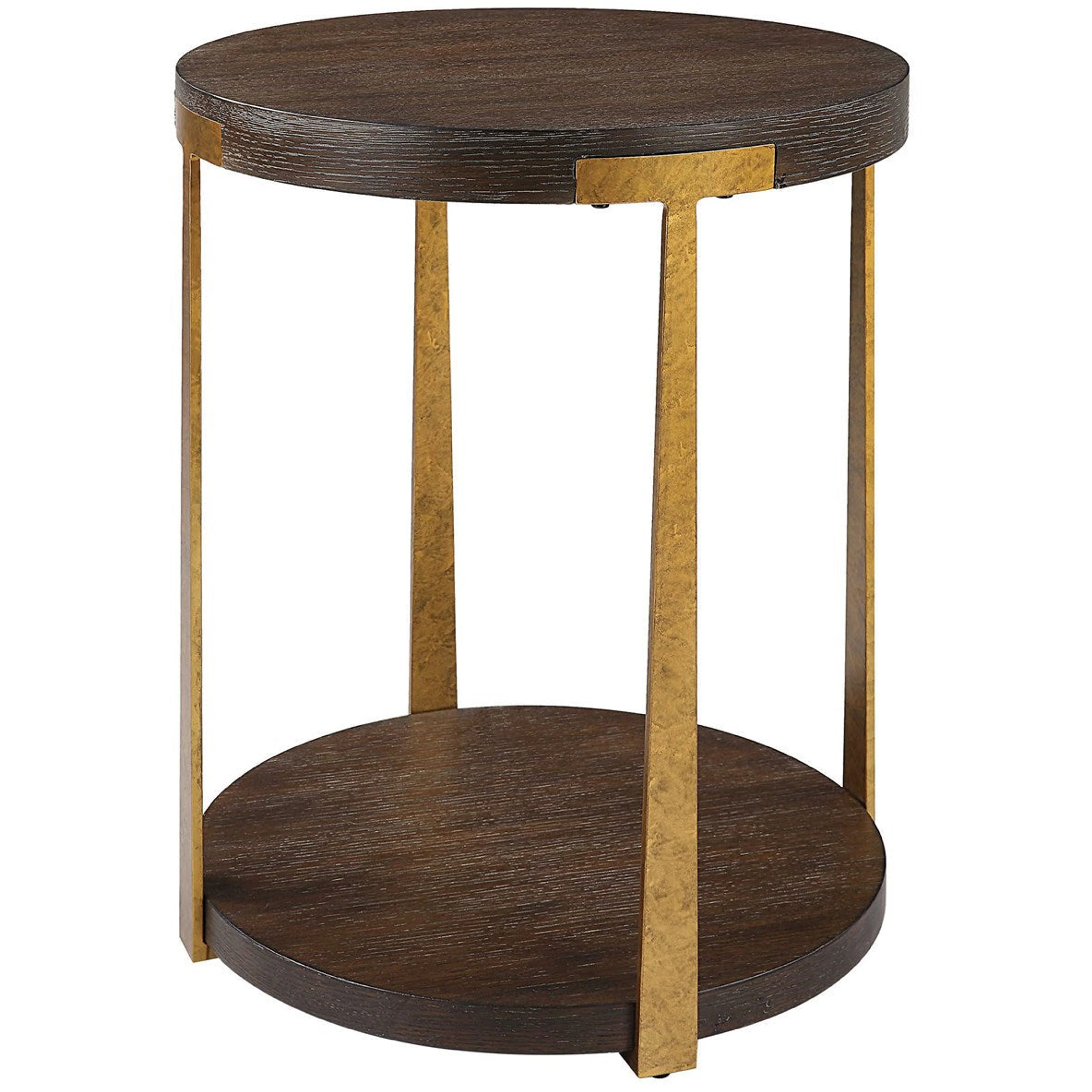 Uttermost Palisade Rich Coffee Finished Oak With Antiqued Gold Metal Modern Side Table - Image 4
