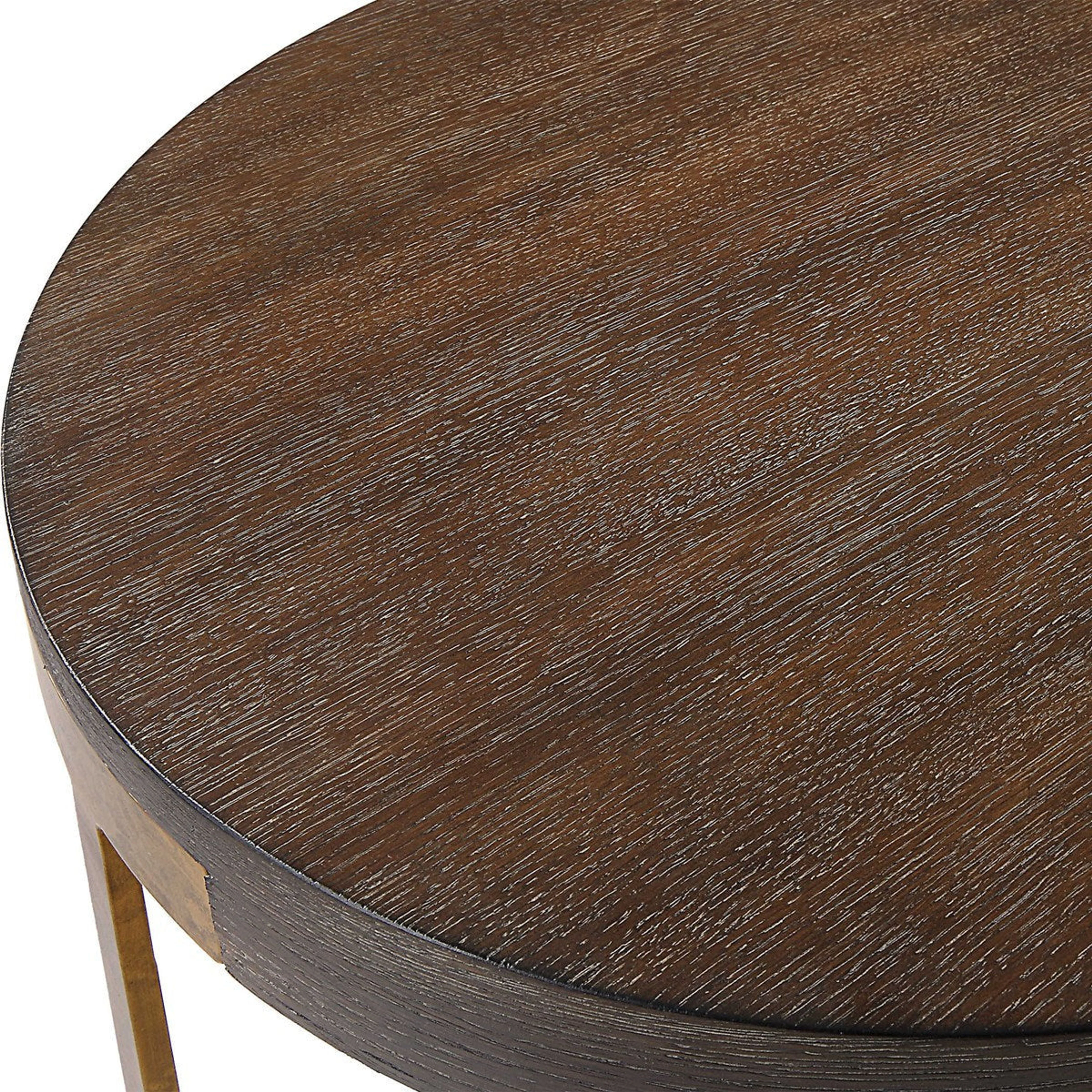 Uttermost Palisade Rich Coffee Finished Oak With Antiqued Gold Metal Modern Side Table - Image 6