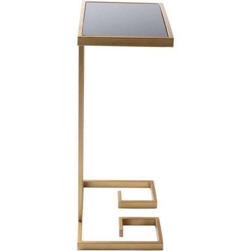 Surya Parisian Modern Black Glass Top With Gold Metal Base Accent Side Table PSI-002 - Image 6