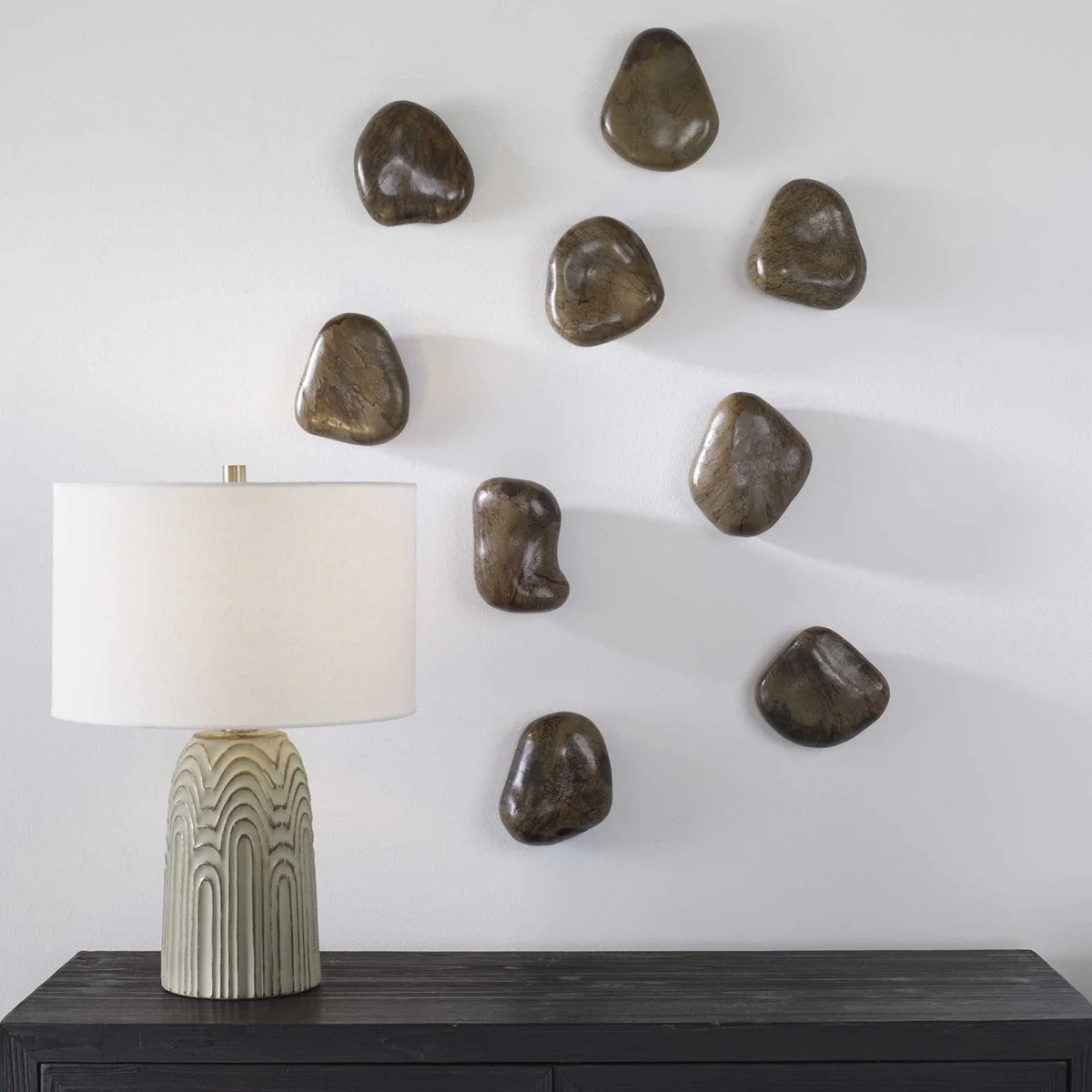 Uttermost Pebbles Walnut Set of 9 Wood Wall Decor
