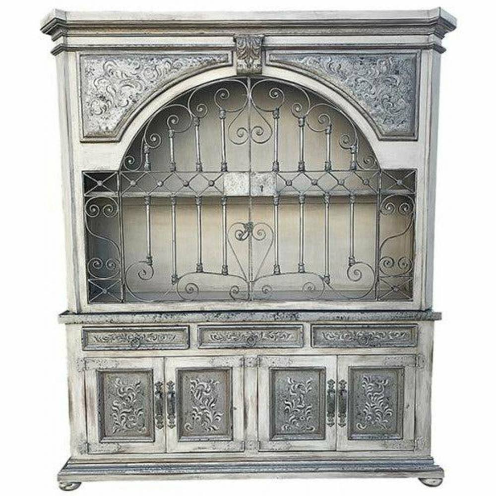 Casa Bonita Peruvian Hand-Painted Carved Wood and Hand Forged Iron Cleo Hutch
