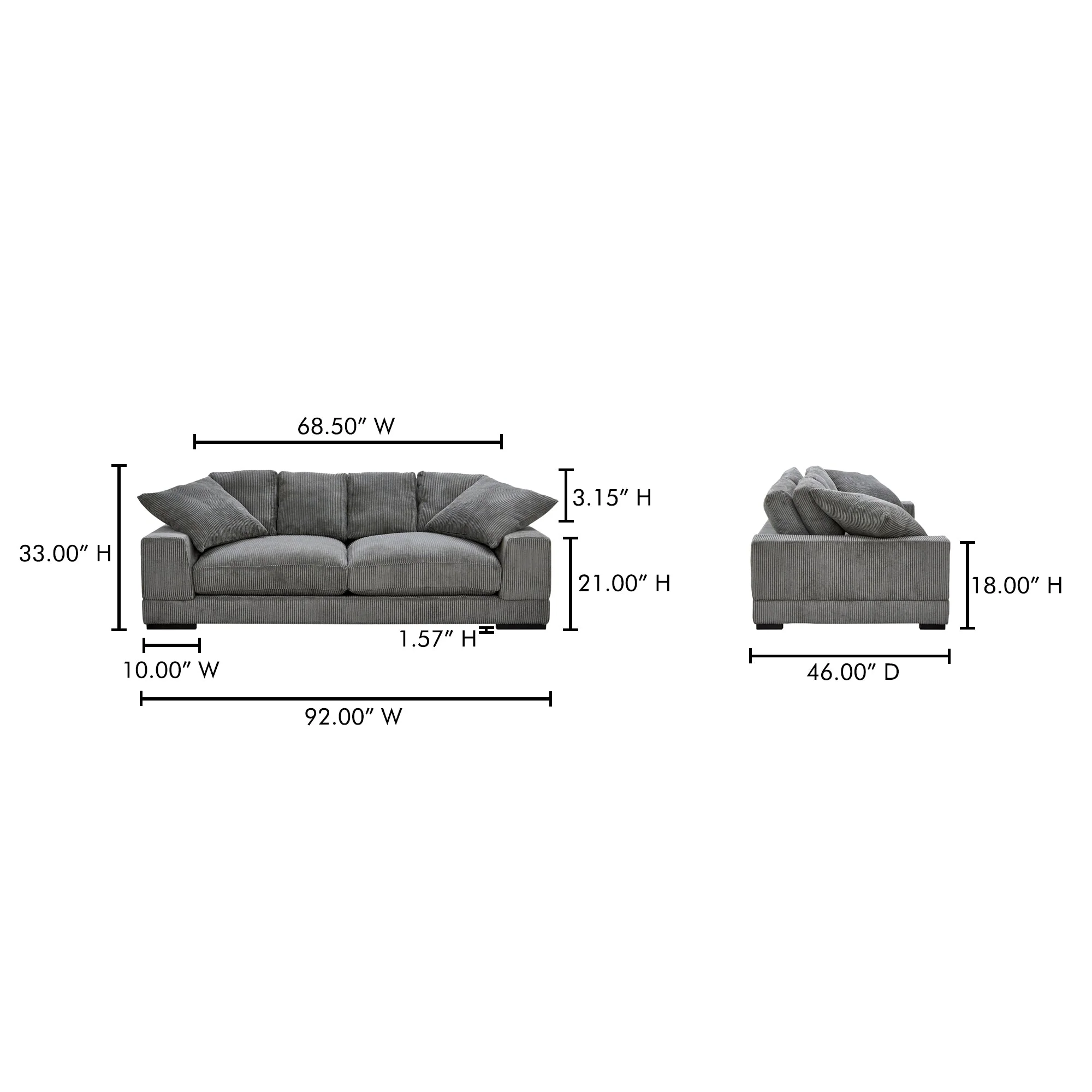 Moe's Home Collection Plunge Charcoal Sofa - Image 8