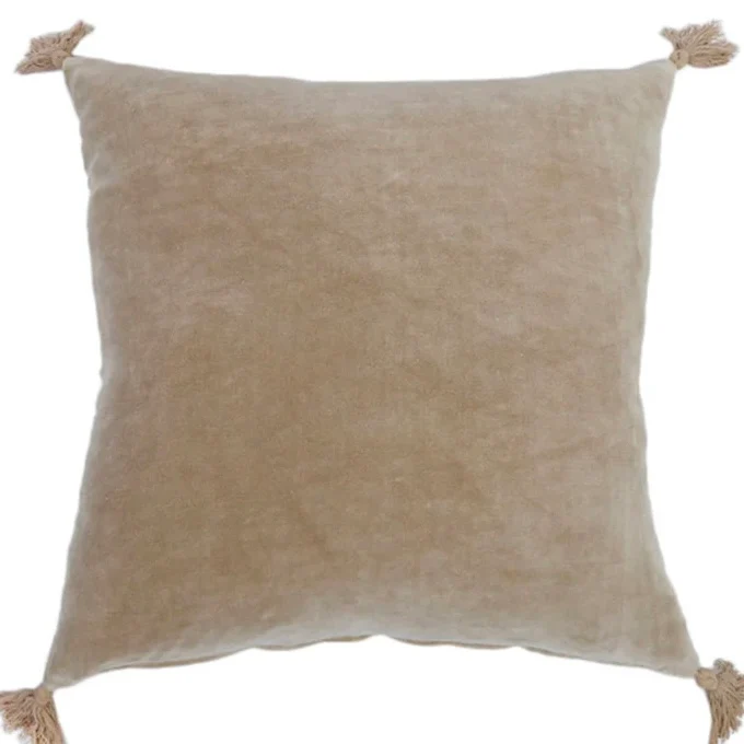 Pom Pom at Home Bianca Natural Velvet Square Pillow with Insert ~ 20x20 ~ SWEETHEART SALE ~ LIMITED QUANTITY