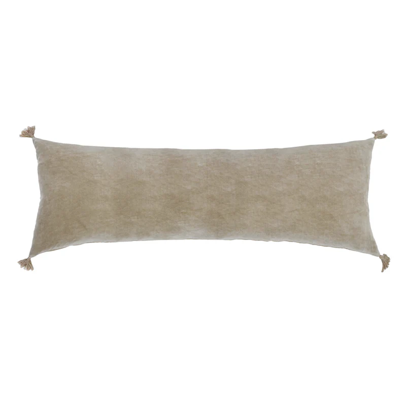 Pom Pom at Home Bianca Natural Velvet Rectangular Pillow with Insert ~ 14 x 40” ~ SWEETHEART SALE ~ LIMITED QUANTITY
