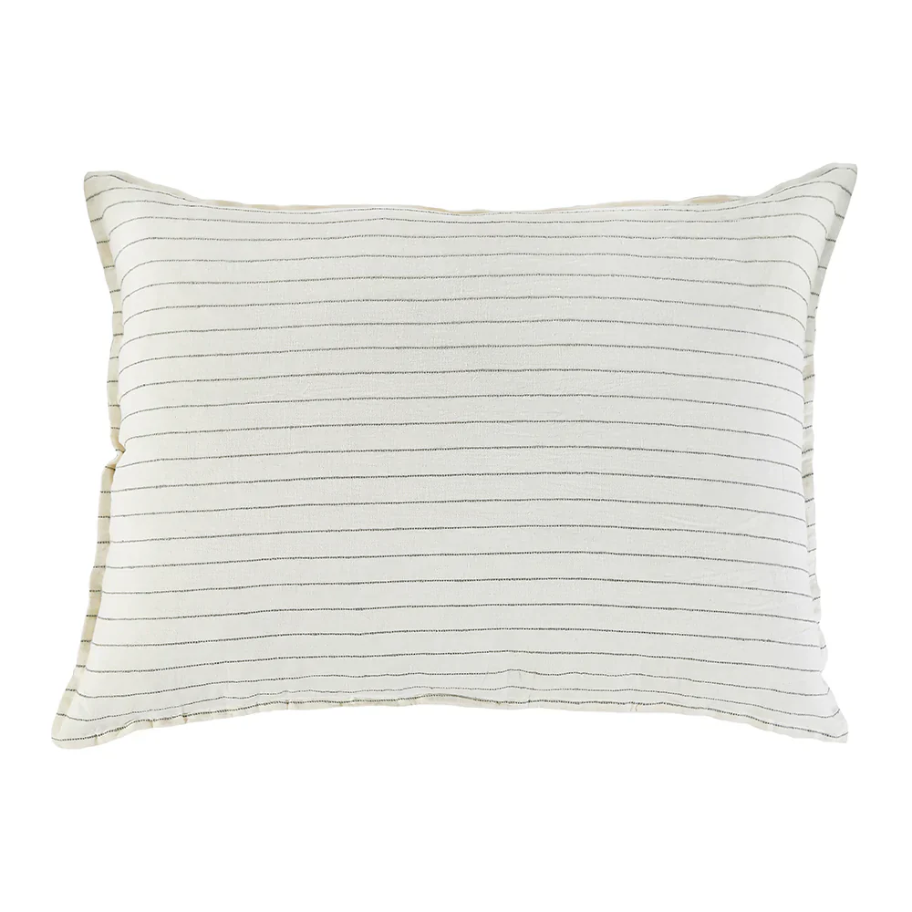 Pom Pom at Home Blake Cream and Grey Linen Striped Big Pillow with Insert ~ 28 x 36