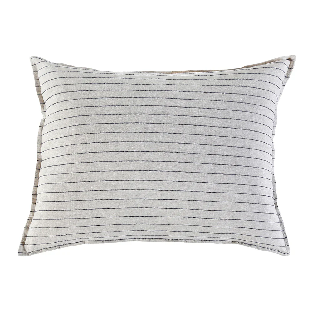 Pom Pom at Home Blake Flax and Midnight Linen Striped Big Pillow with Insert  ~ 28 x 36