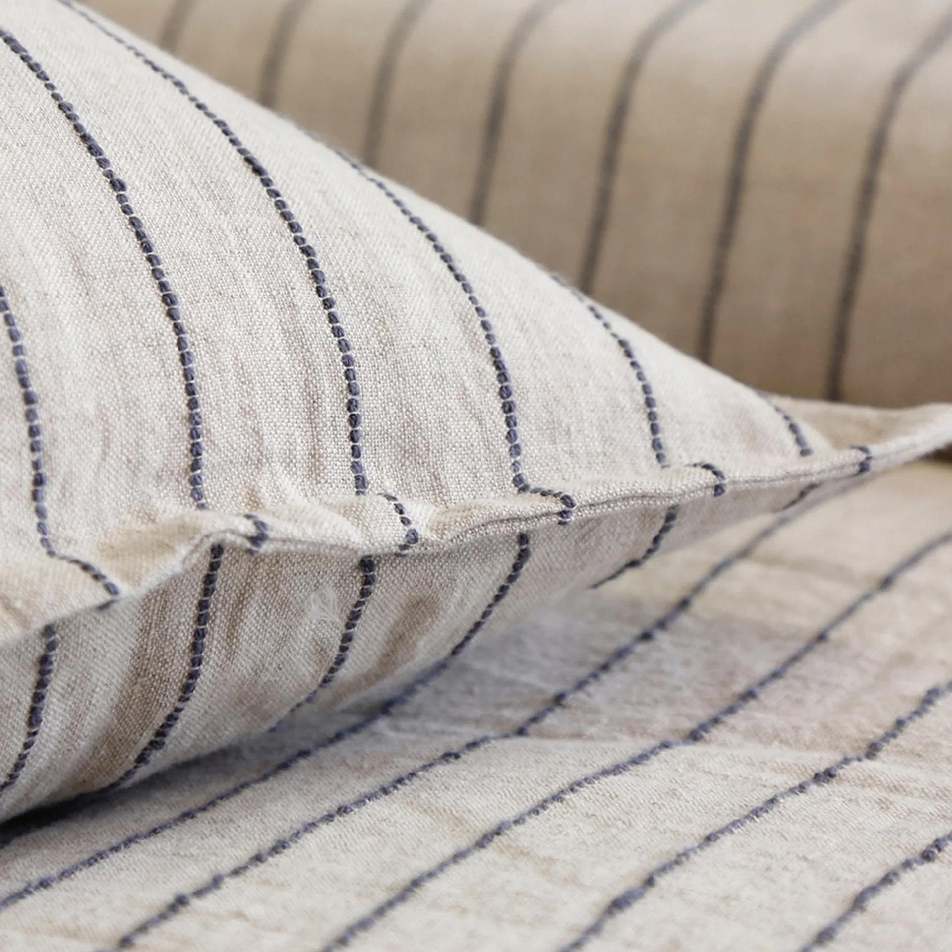 Pom Pom at Home Blake Flax and Midnight Linen Striped Big Pillow with Insert  ~ 28 x 36 - Image 2