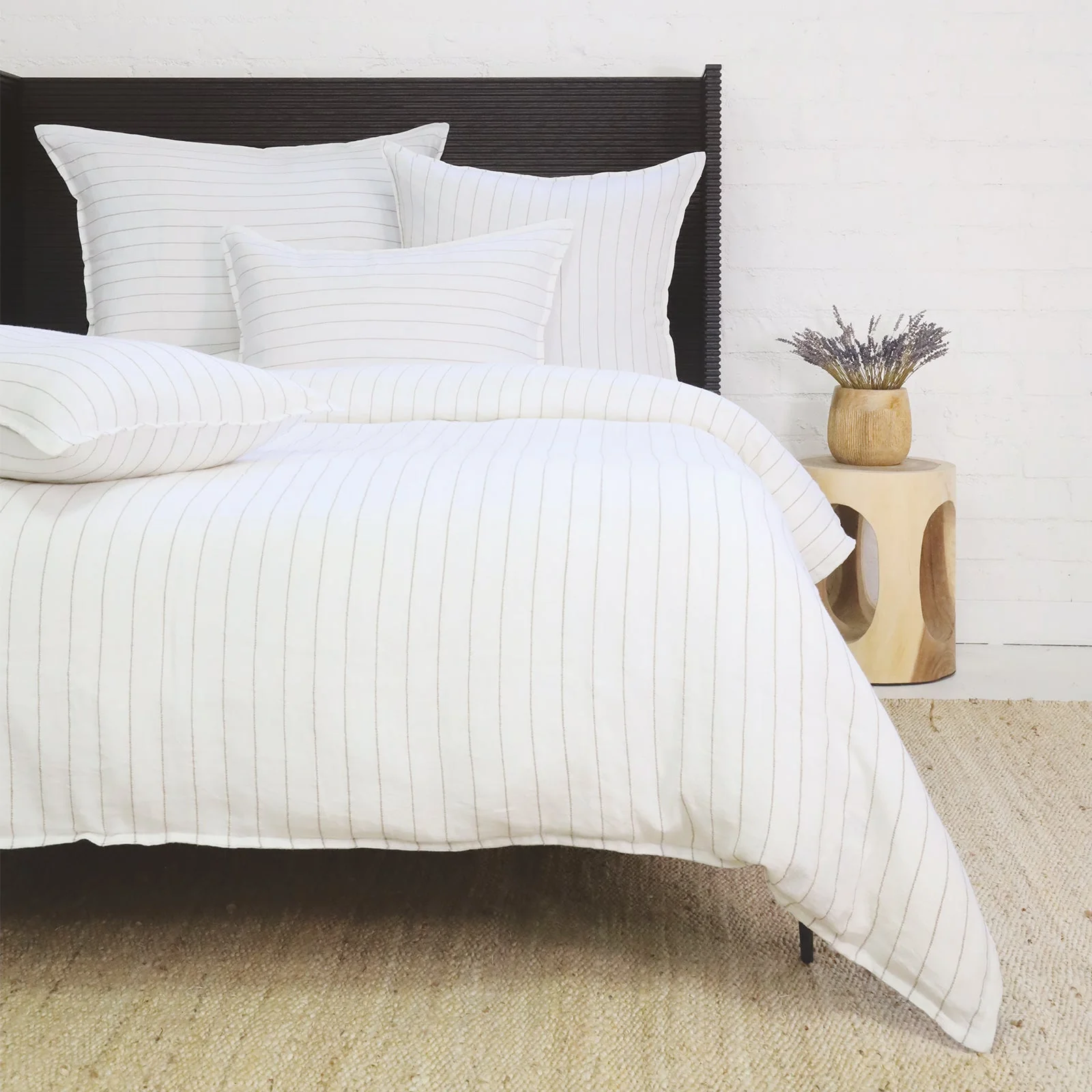 Pom Pom at Home Blake White & Natural Striped Linen Duvet Cover and Shams ~ Available In Queen and King Sizes