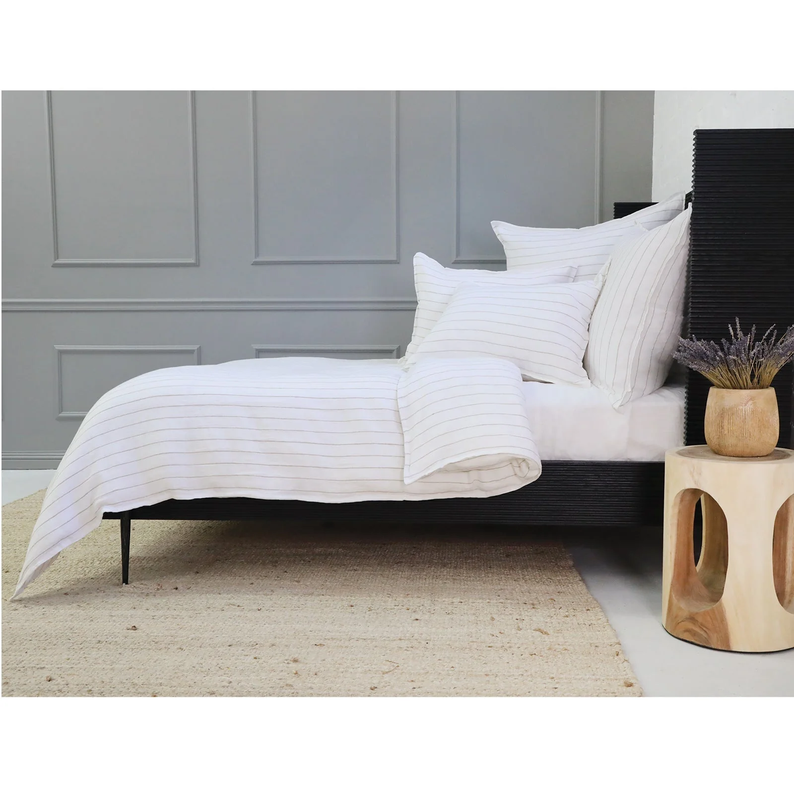 Pom Pom at Home Blake White & Natural Striped Linen Duvet Cover and Shams ~ Available In Queen and King Sizes - Image 4