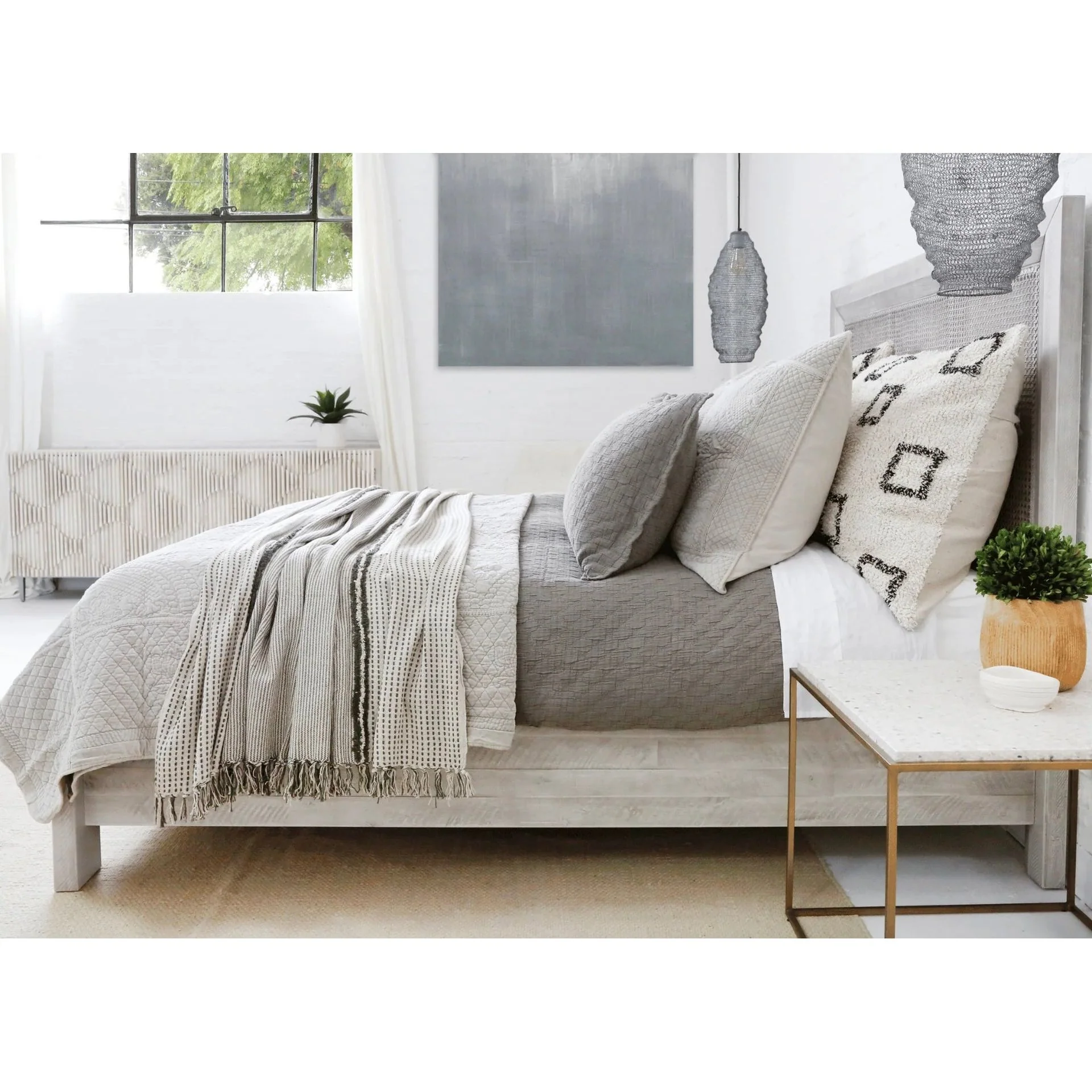 Pom Pom at Home Bowie Ivory and Grey Hand Woven Big Pillow with Insert  ~ 28 x 36 - Image 2