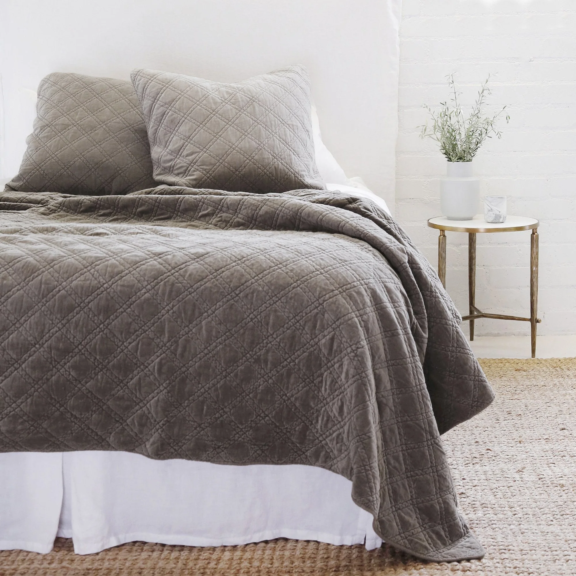 Pom Pom at Home Brussels Pewter Cotton Velvet Diamond Quilted Coverlet & Euro Shams ~ Available in Queen and King Sizes