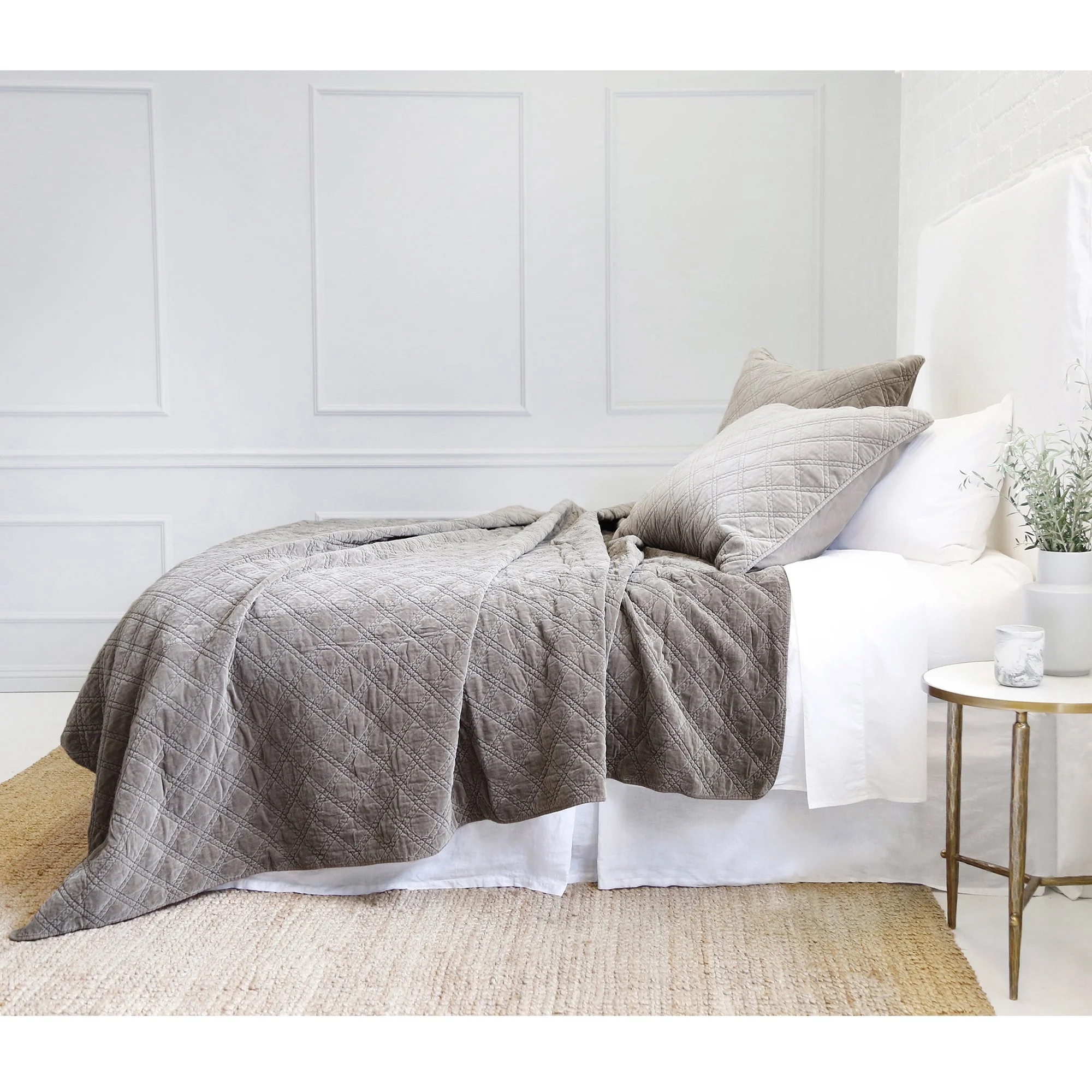Pom Pom at Home Brussels Pewter Cotton Velvet Diamond Quilted Coverlet & Euro Shams ~ Available in Queen and King Sizes - Image 4