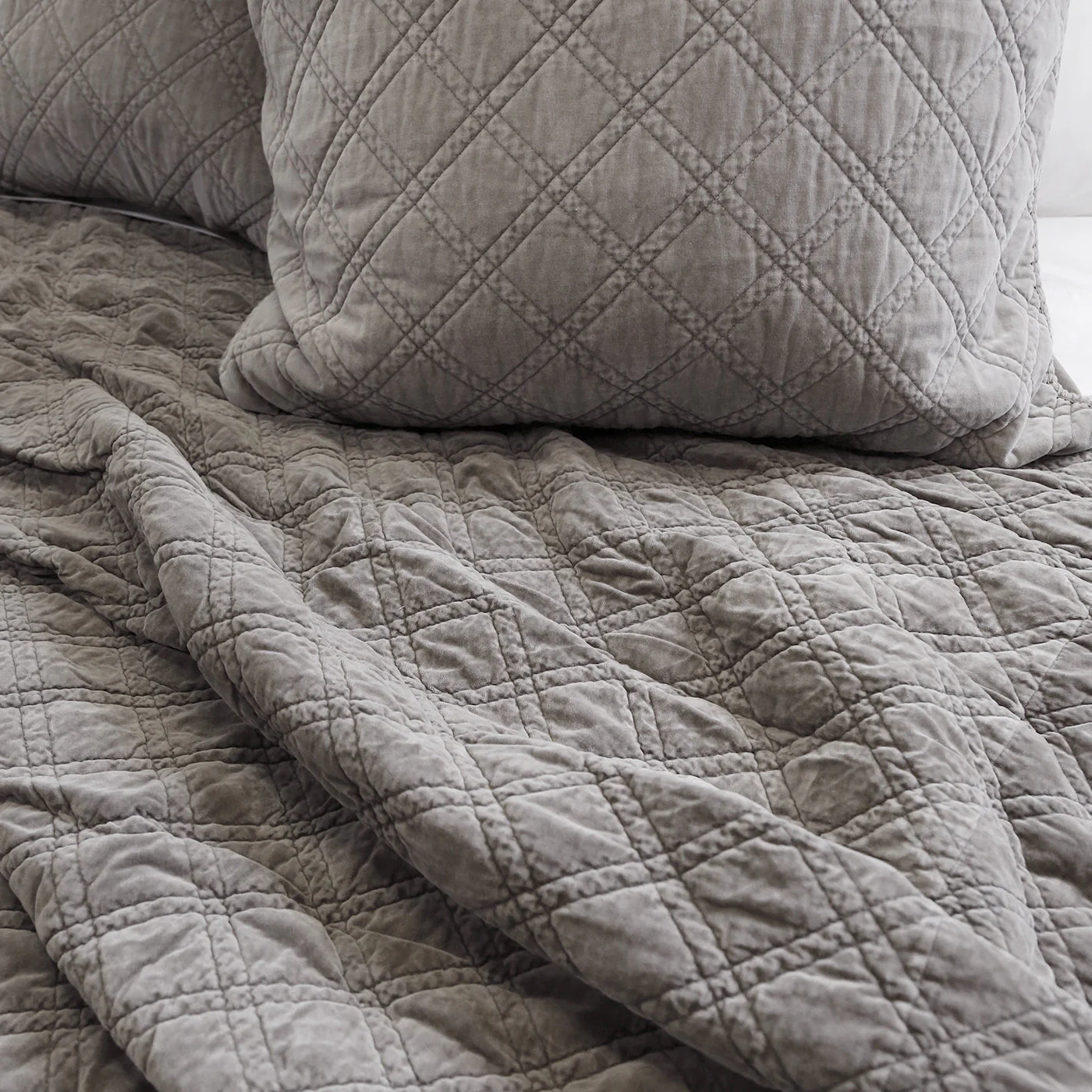 Pom Pom at Home Brussels Pewter Cotton Velvet Diamond Quilted Coverlet & Euro Shams ~ Available in Queen and King Sizes - Image 5