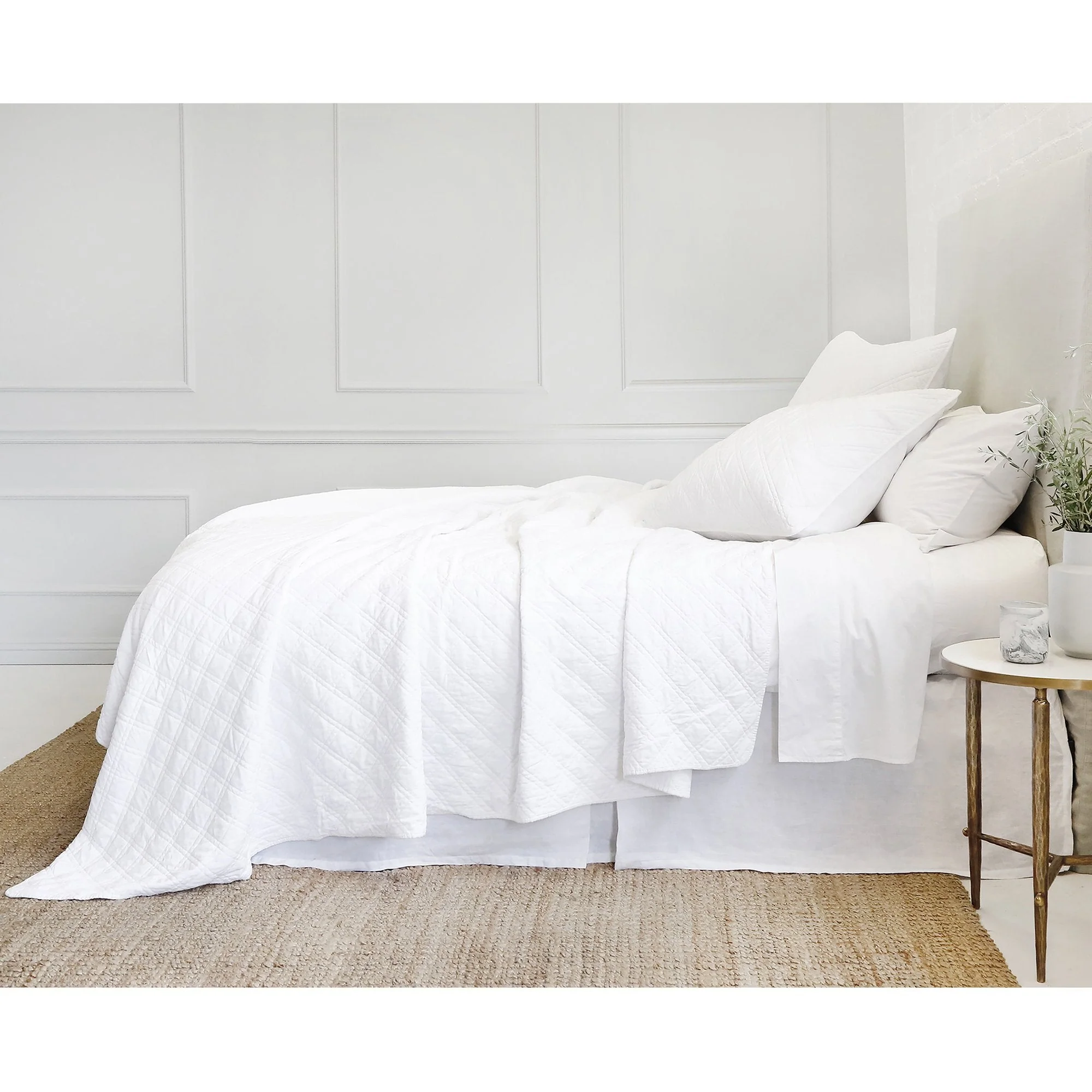 Pom Pom at Home Brussels White Cotton Velvet Diamond Quilted Coverlet & Euro Shams ~ Available in Queen and King Sizes - Image 3