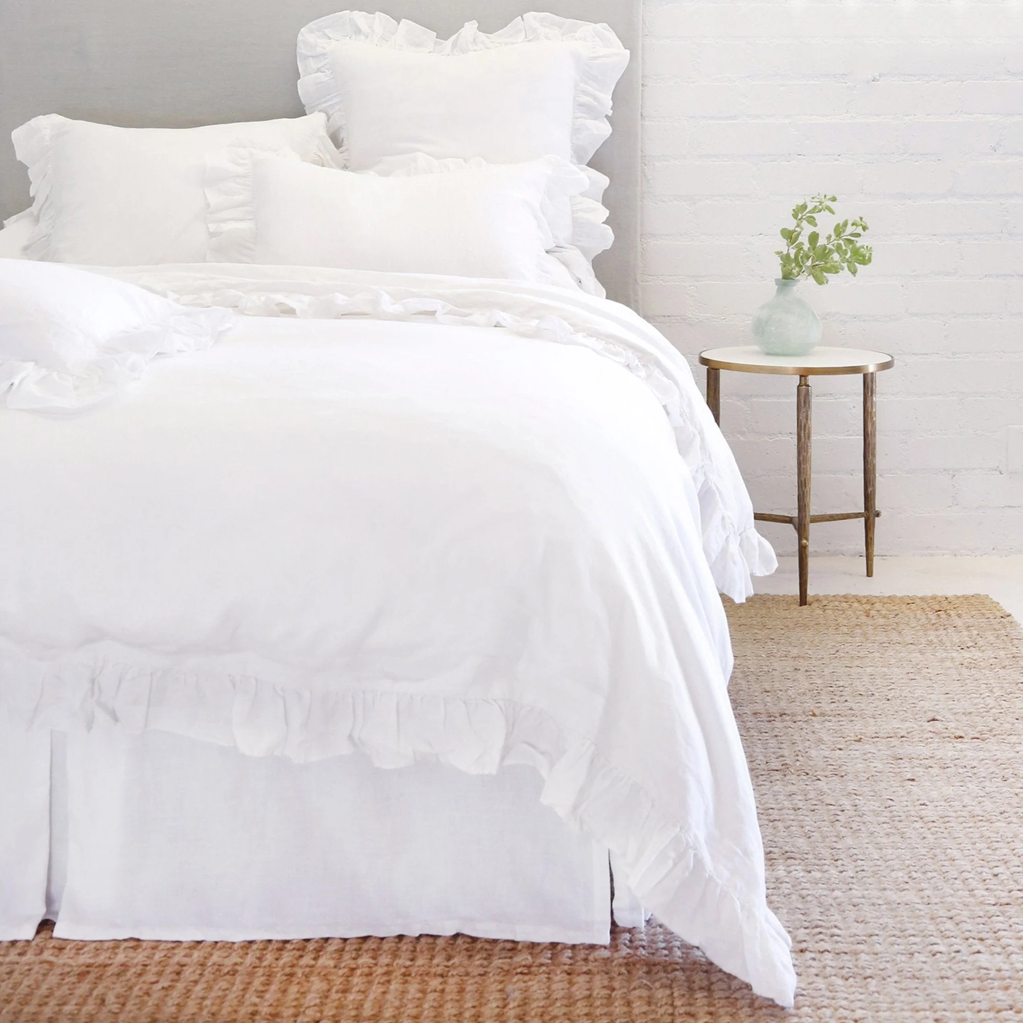 Pom Pom at Home Charlie White Linen Ruffled Duvet Cover and Pillow Shams ~ Available in Twin, Queen and King Sizes