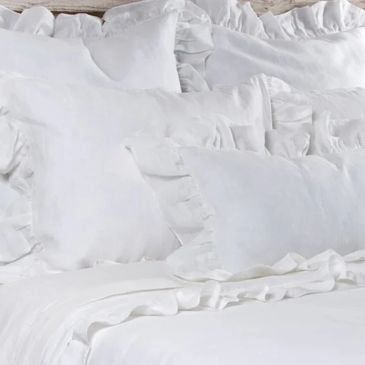 Pom Pom at Home Charlie White Linen Ruffled Big Pillow with Insert ~ 28” x 36”