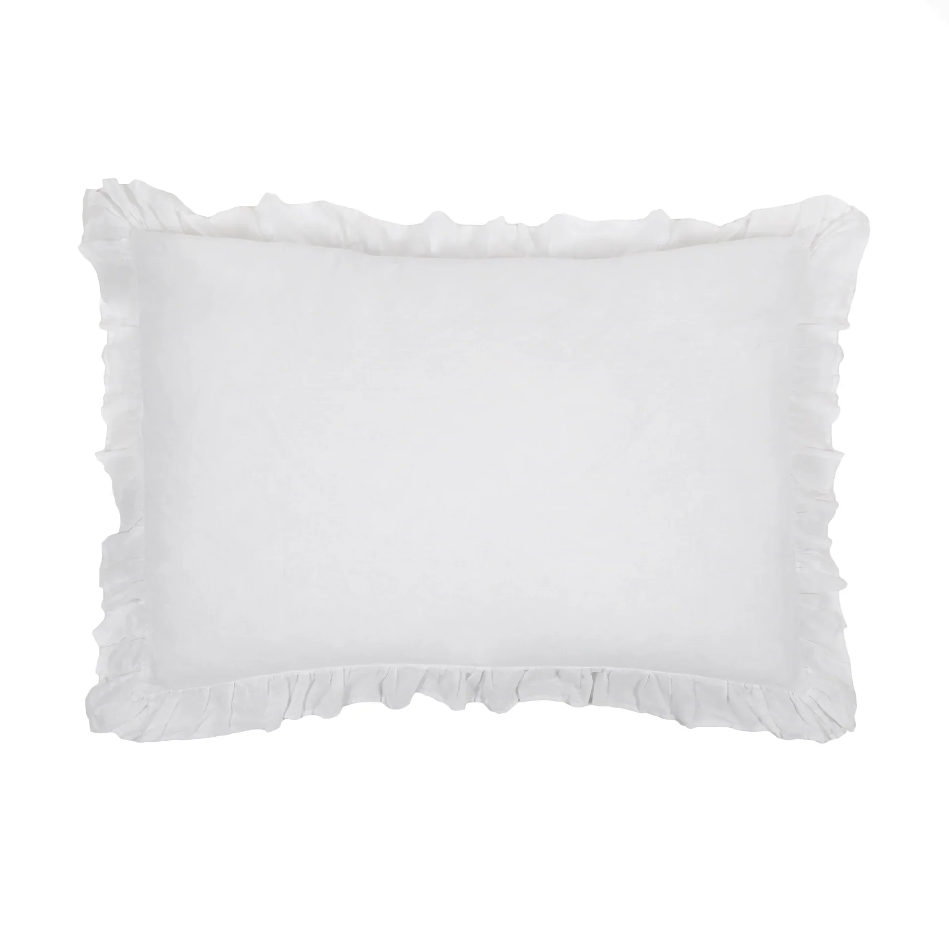 Pom Pom at Home Charlie White Linen Ruffled Big Pillow with Insert ~ 28” x 36” - Image 2