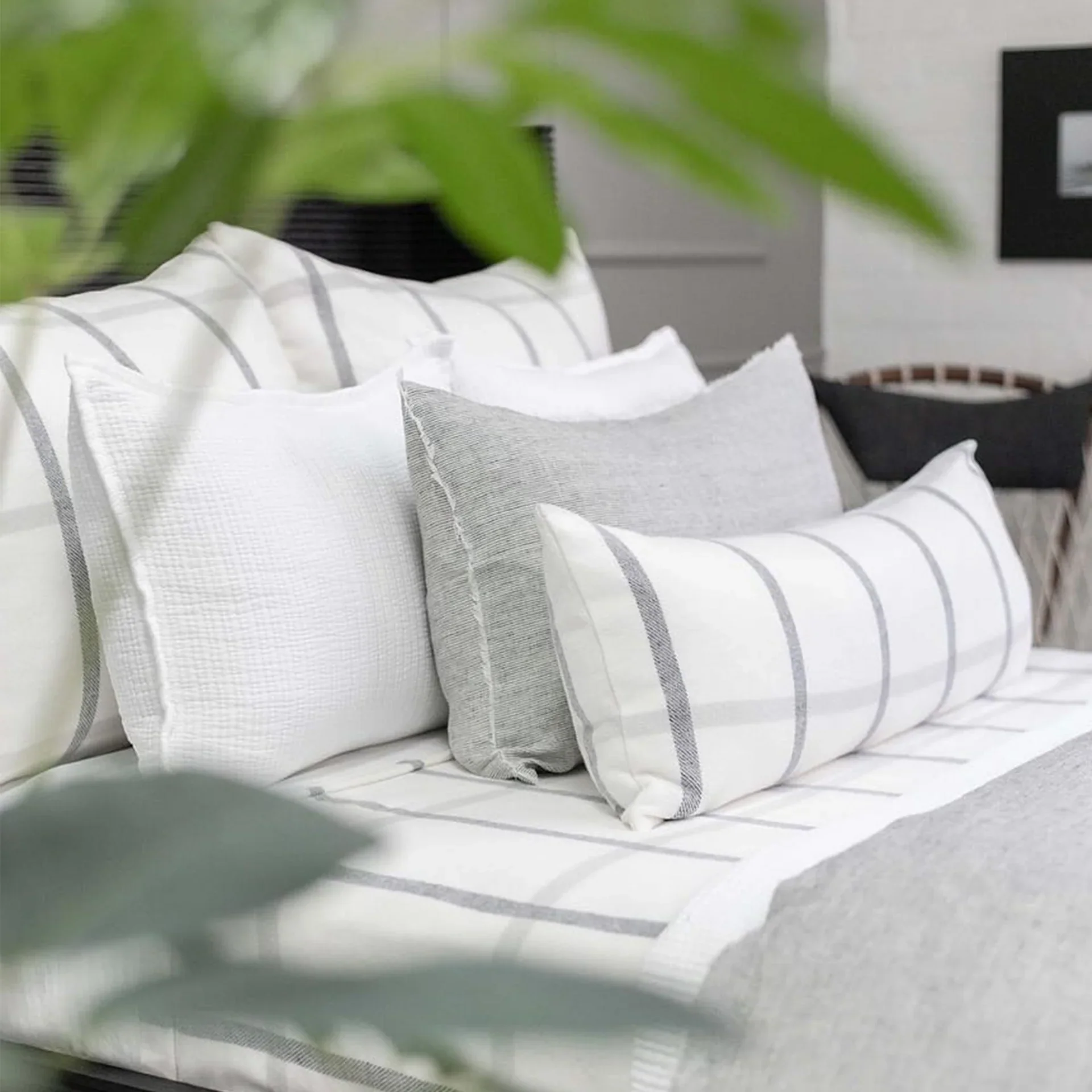 Pom Pom at Home Copenhagen White and Grey Pillow with Insert ~ 14 x 40