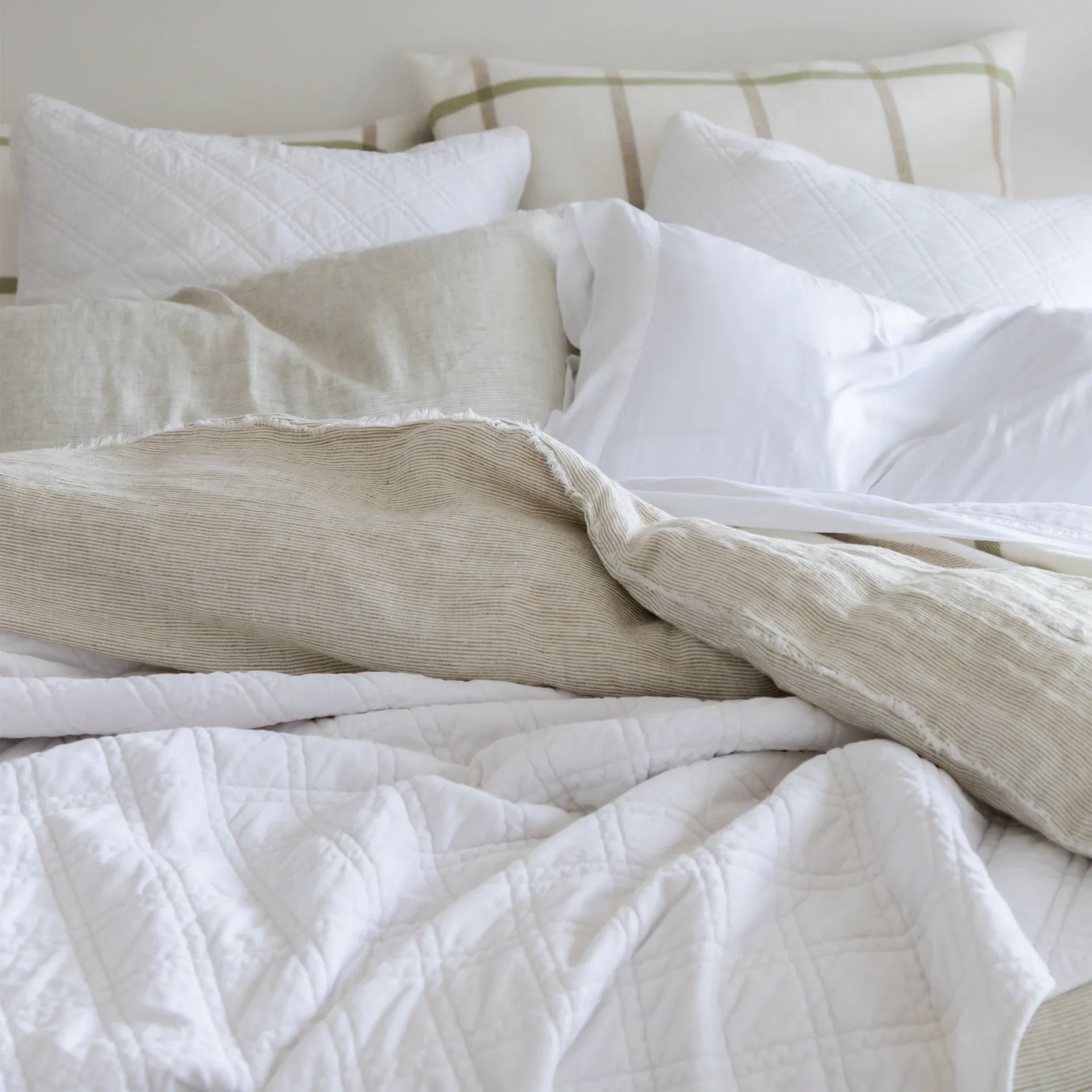 Pom Pom at Home Copenhagen White and Olive Big Pillow with Insert ~ 28 x 36 - Image 3