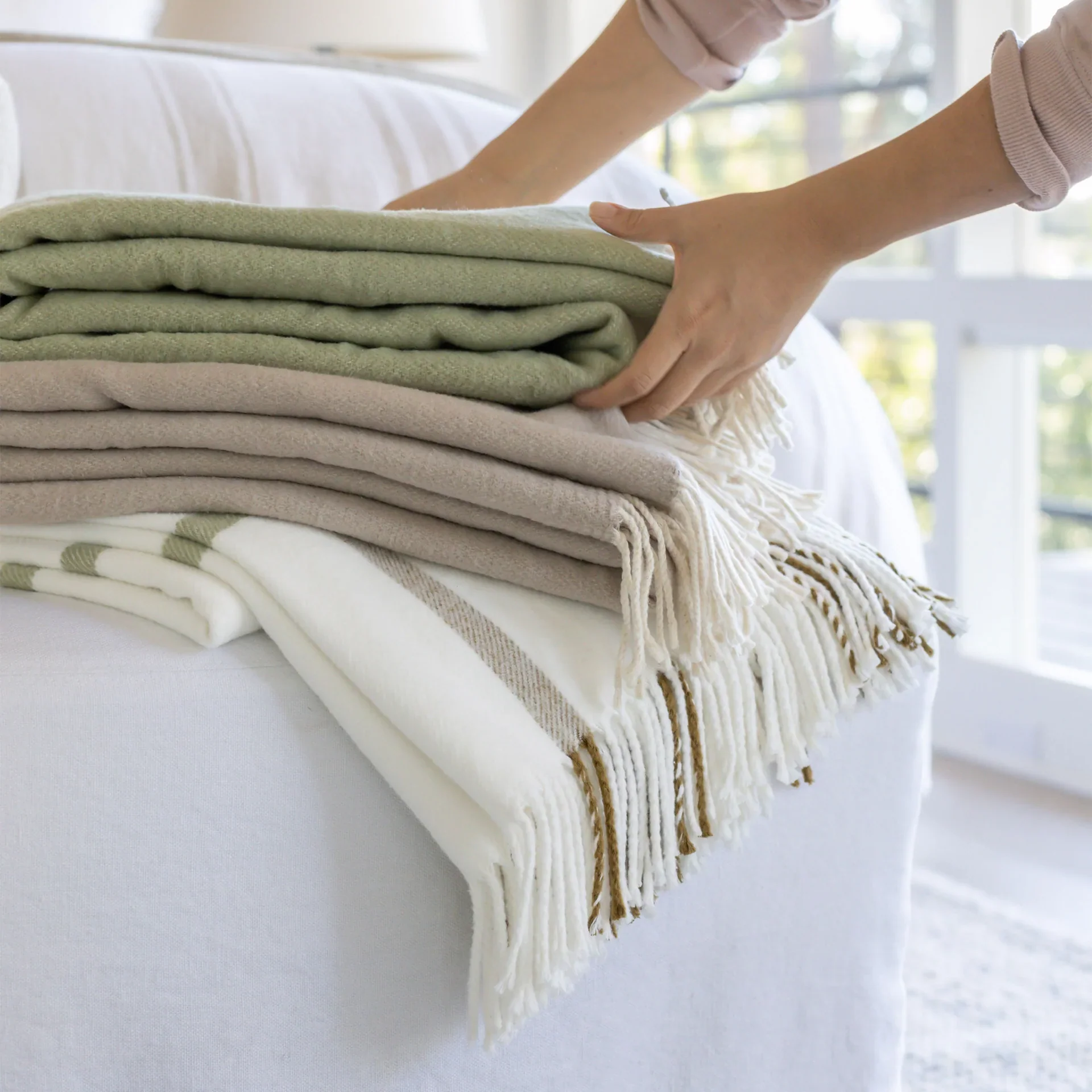 Pom Pom at Home Copenhagen White and Olive Plaid Throw Blanket ~ Available in 2 Sizes - Image 5