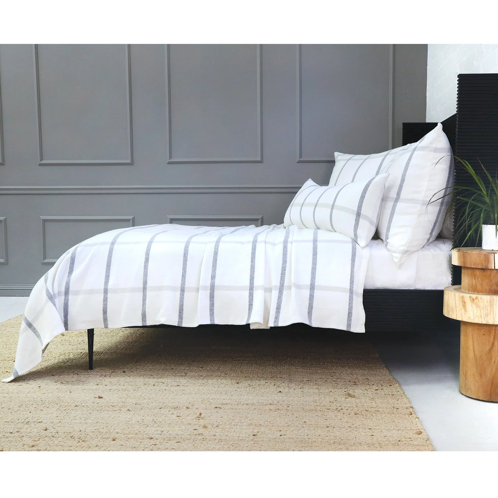 Pom Pom at Home Copenhagen White and Grey Plaid Blanket ~ Available in Queen and King Sizes - Image 3