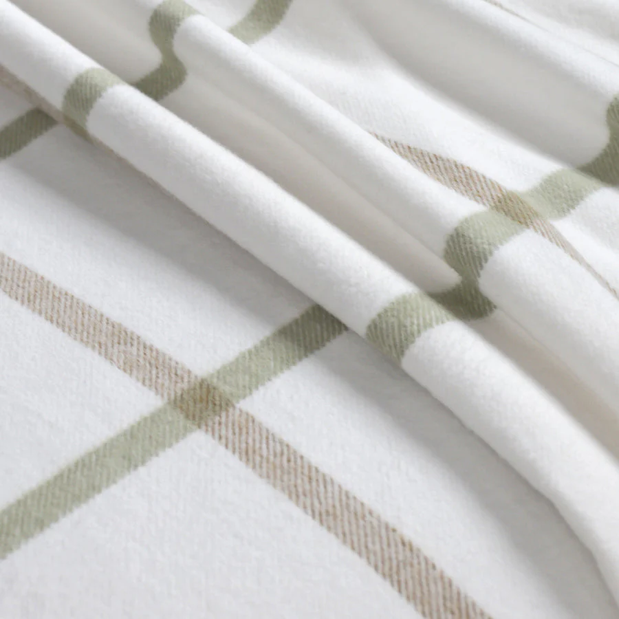 Pom Pom at Home Copenhagen White and Olive Blanket ~ Available in Queen and King Sizes - Image 2