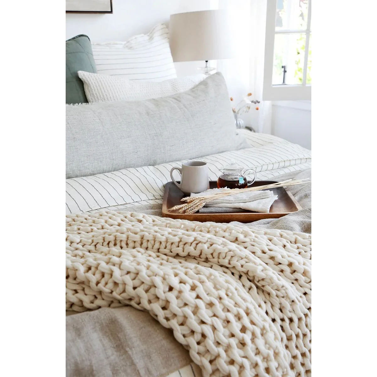 Pom Pom at Home Finn Antique White Hand Knit Chunky Throw Blanket ~ 50” x 60” - Image 2