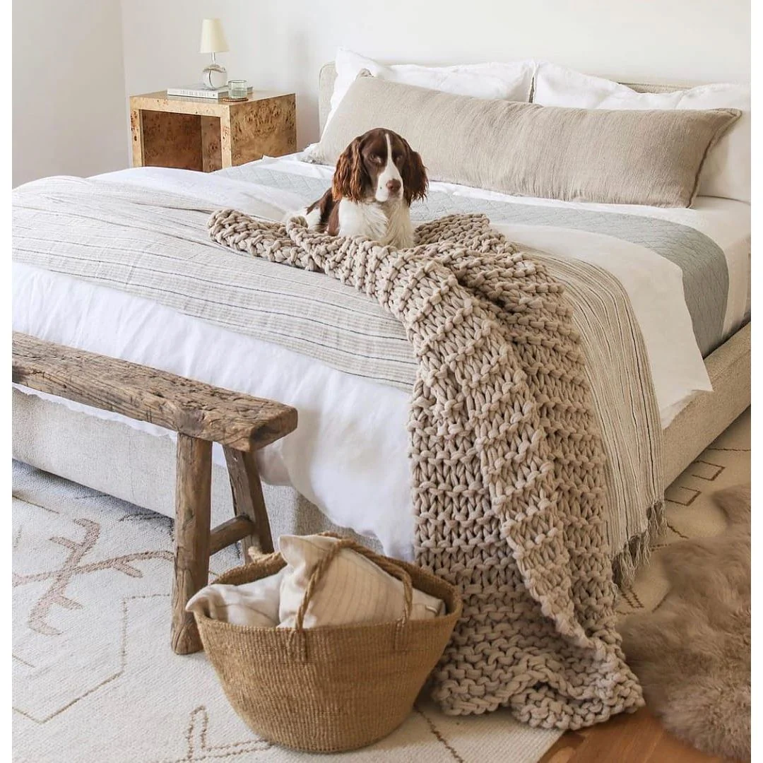 Pom Pom at Home Finn Taupe Hand Knit Chunky Throw Blanket ~ 50” x 60”