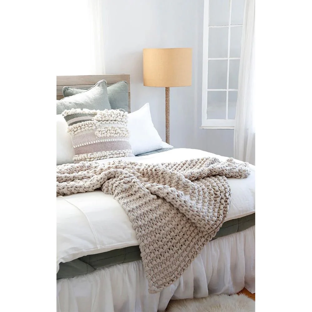 Pom Pom at Home Finn Taupe Hand Knit Chunky Throw Blanket ~ 50” x 60” - Image 2