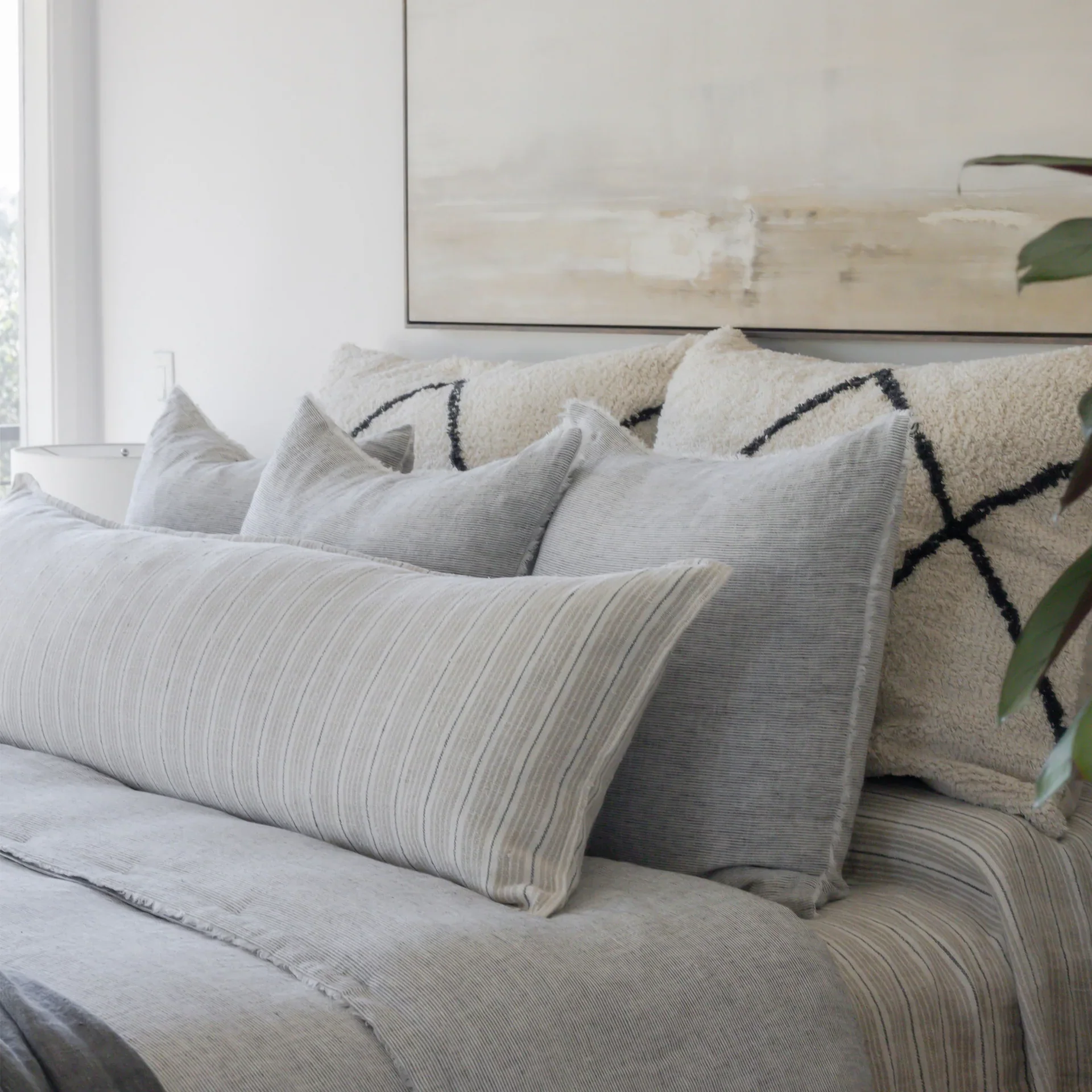 Pom Pom at Home Freddie Hand Woven Ivory and Charcoal Big Pillow with Insert ~ 28 x 36