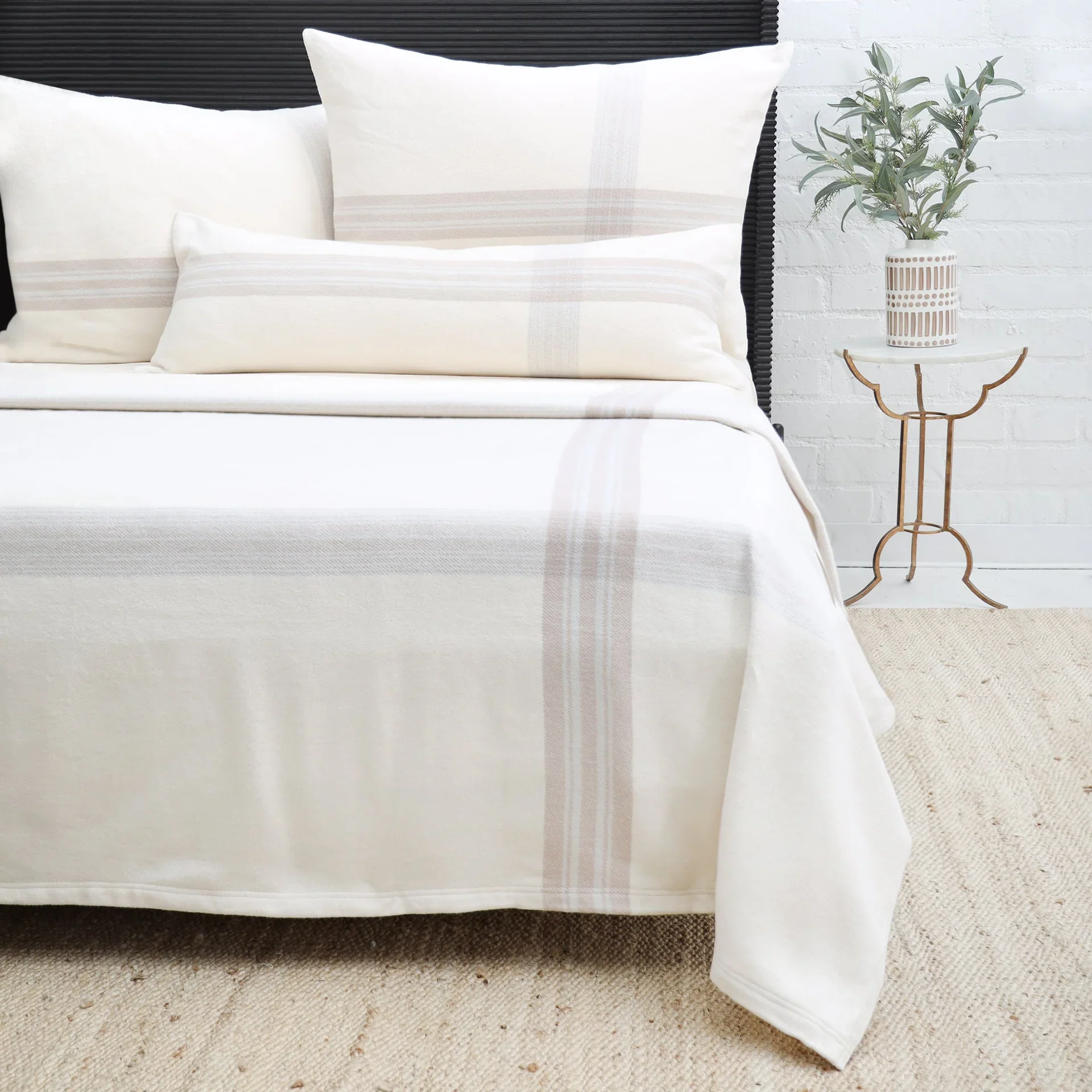 Pom Pom at Home Geneva Ivory and Taupe Plaid Pillow with Insert  ~ 14 x 40 - Image 2