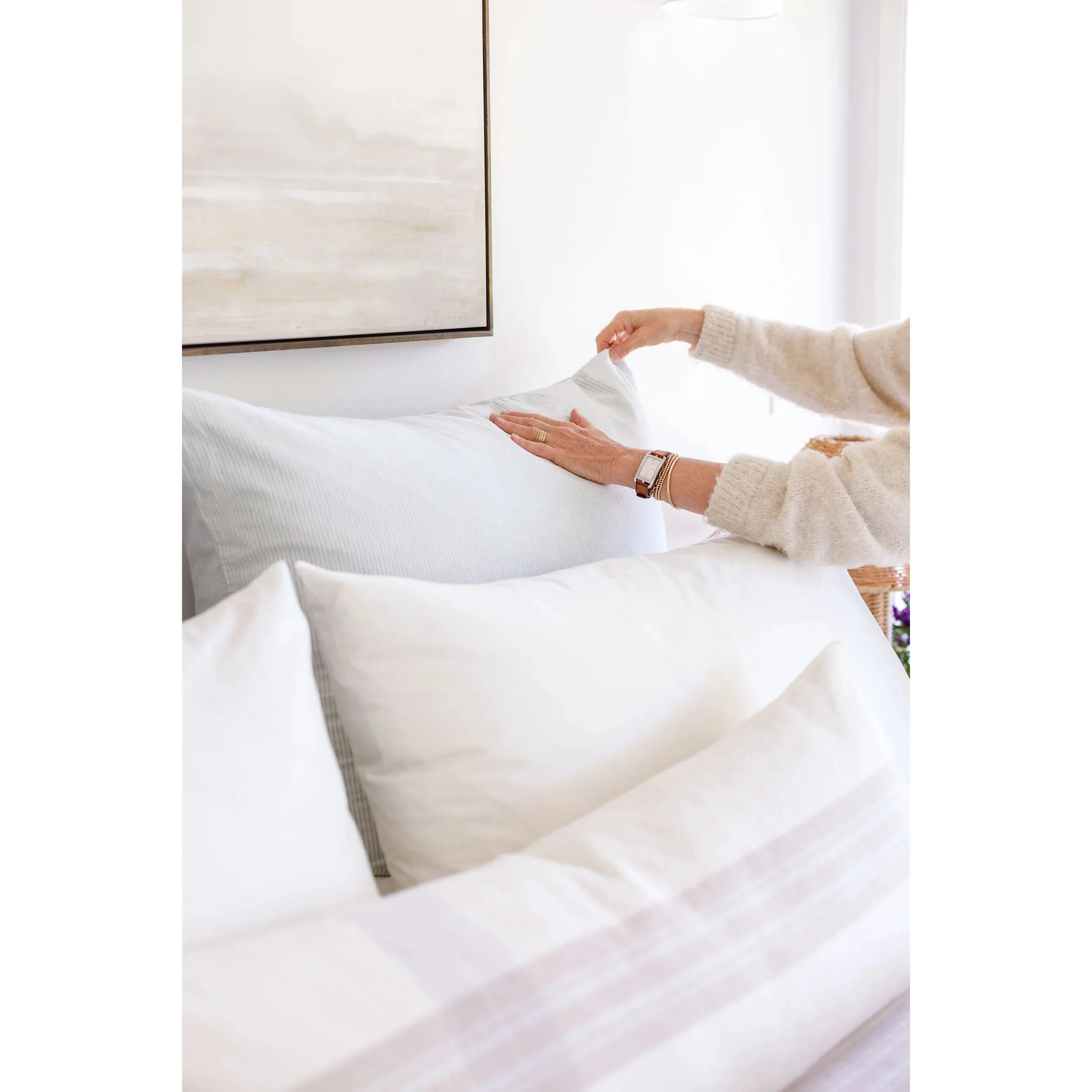 Pom Pom at Home Geneva Ivory and Taupe Plaid Pillow with Insert  ~ 14 x 40 - Image 5