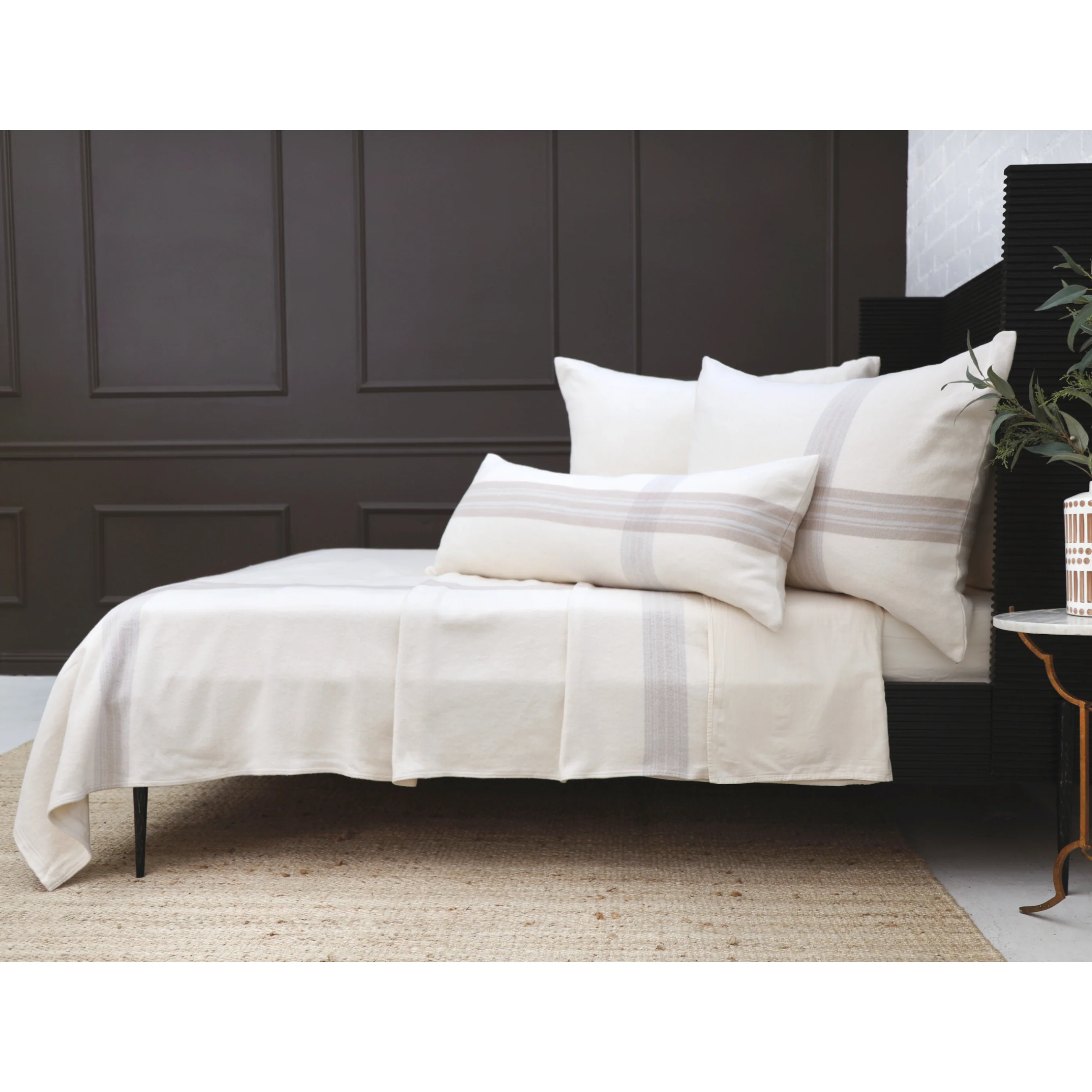 Pom Pom at Home Geneva Ivory and Taupe Plaid Blanket ~ Available in Twin, Queen and King Sizes - Image 2
