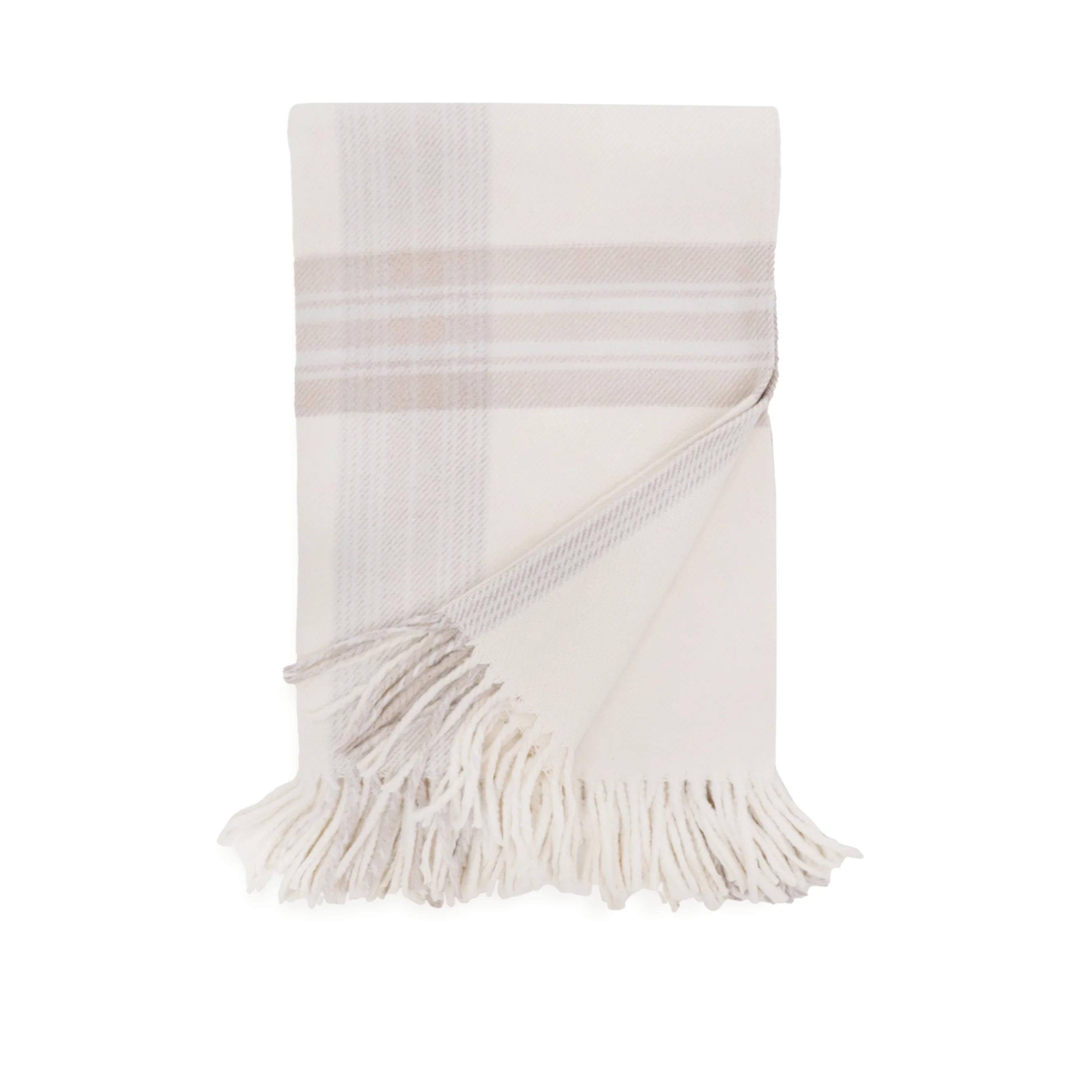 Pom Pom at Home Geneva Ivory and Taupe Plaid Blanket ~ Available in Twin, Queen and King Sizes - Image 6